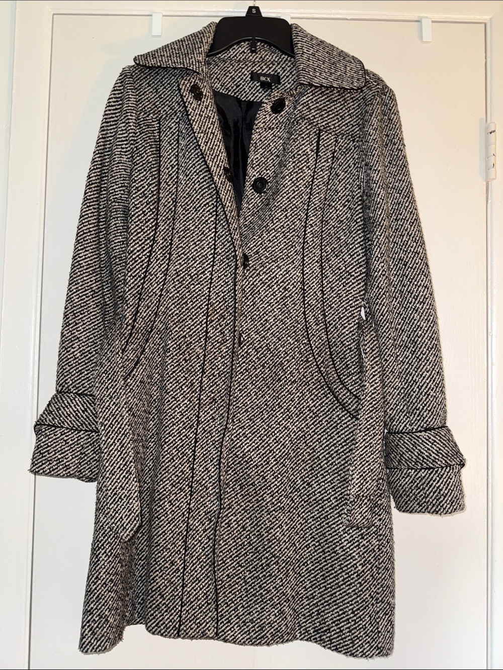 BCX Black and White Tweed Overcoat